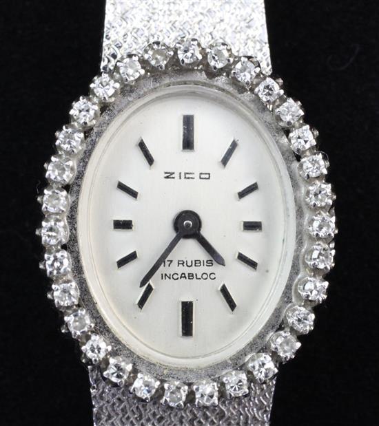 A ladys 14ct white gold and diamond Zico manual wind wrist watch,